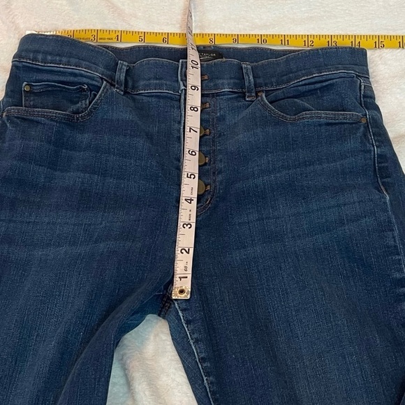 Ann Taylor Skinny Jeans Dark Wash Mid Rise Button Fly Solid Blue Stretchy Sz 6 - Picture 5 of 8